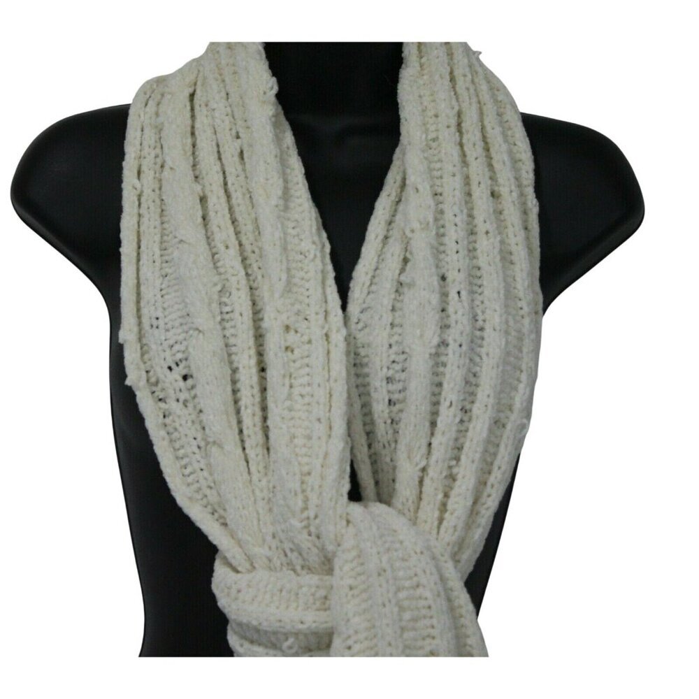 Womens Neck Head Scarf Wrap Shawl Ivory Nubby 14" x 70"